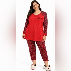 Sleep By Cacique Pajamas Set Kinda Naughty Red Black Pull On Women’s Size Large